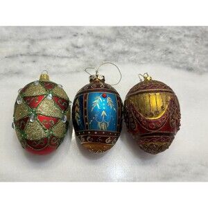 Vtg Joan Rivers Classics Russian Faberge Inspired 3 Christmas Egg Ornaments 2009